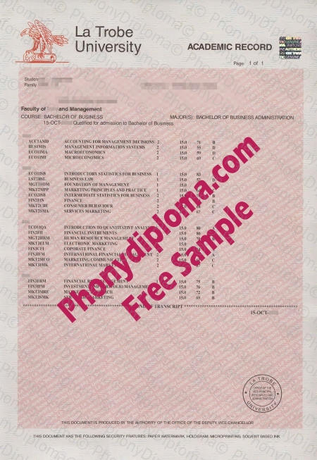 Australia Latrobe La Trobe University Actual Match Transcript Free Sample From Phonydiploma